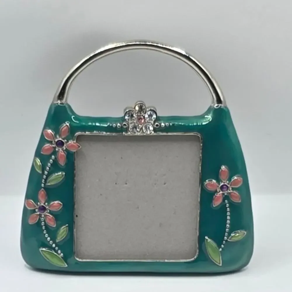 Handbag Purse Shaped Metal Floral Picture Frame